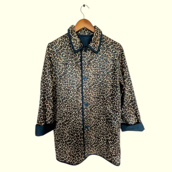 Apropos Reversible Rain Resistant Black/Animal Print Trench M/L - Picture 3 of 11